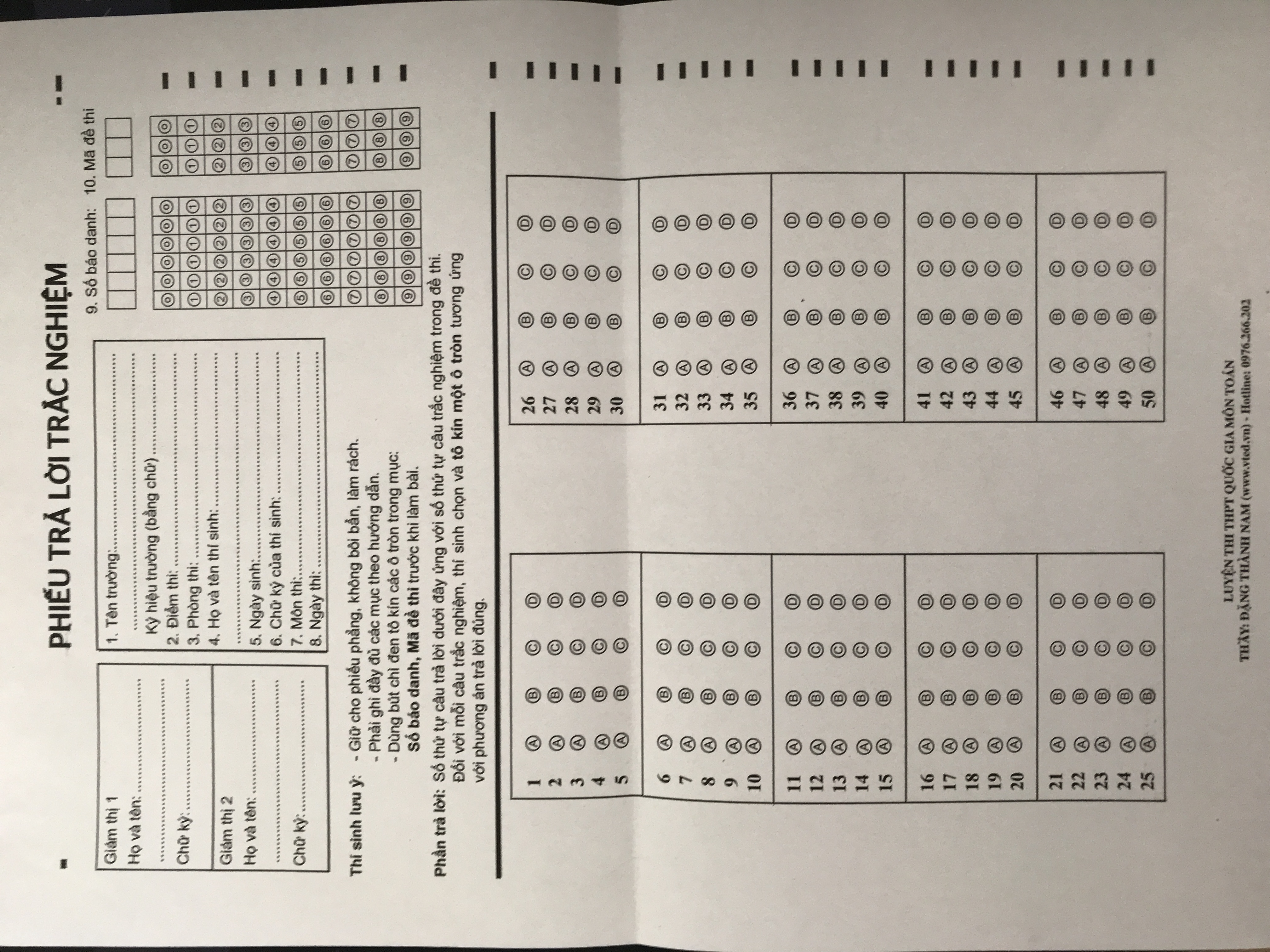 Automatic multiple choice marking Object Detection Model by hust