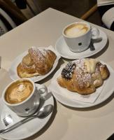 Find hot chocolates, croissants, cappuccinos, sandwiches, orange juices, maritozzos, waters, pancakes, bicerins, cookies, latte machiatoes, cakes and panna cottas project thumbnail